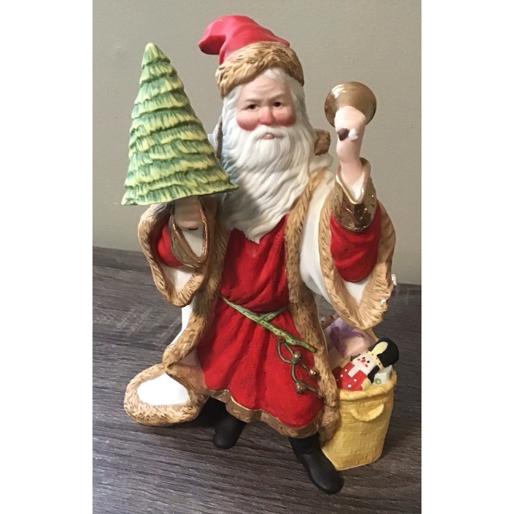 Vintage Lenox 1991 Kris Kringle Porcelain Santa with Tree-Bells-Gifts 9" Tall